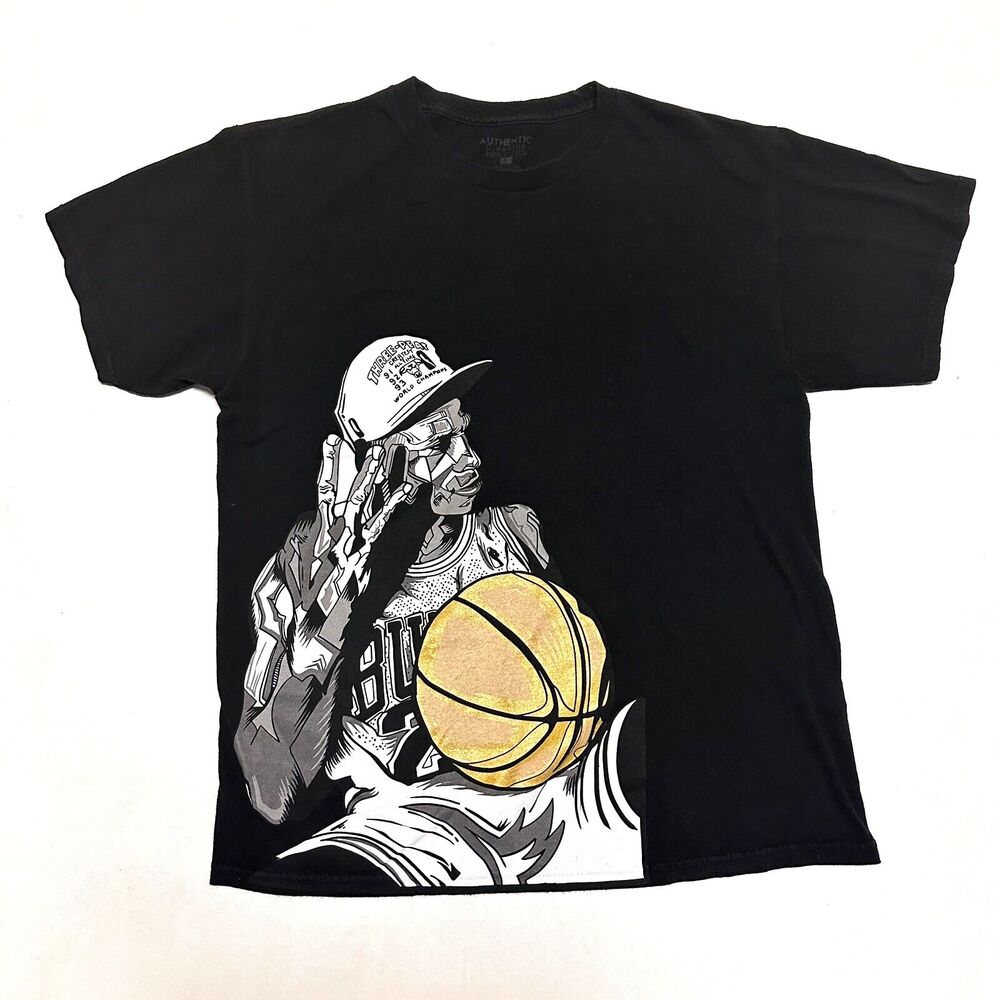 VTG Micheal Jordan T-Shirt 3 Peat Chicago Bulls Mens L Black Championship Y2K